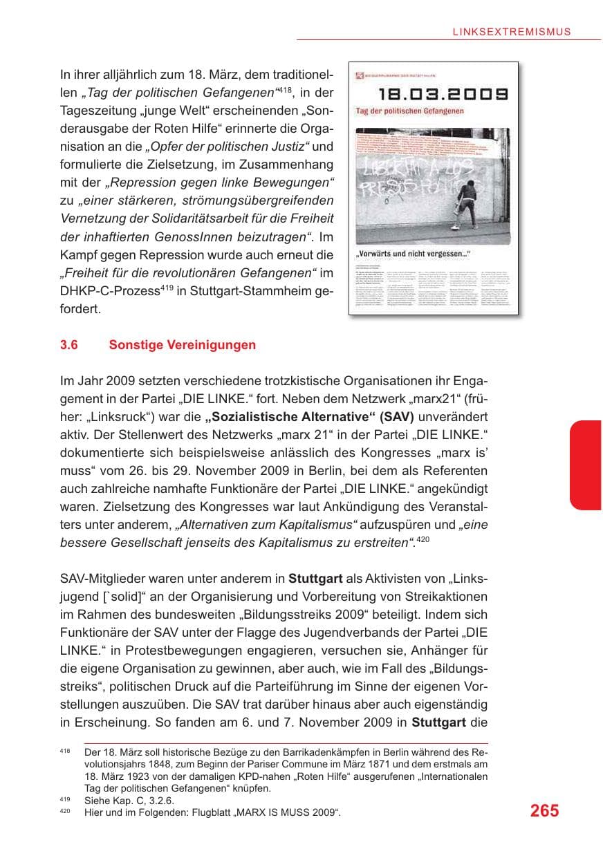 Seite 266 des Verfassungsschutzbericht 2009 Baden-Württemberg