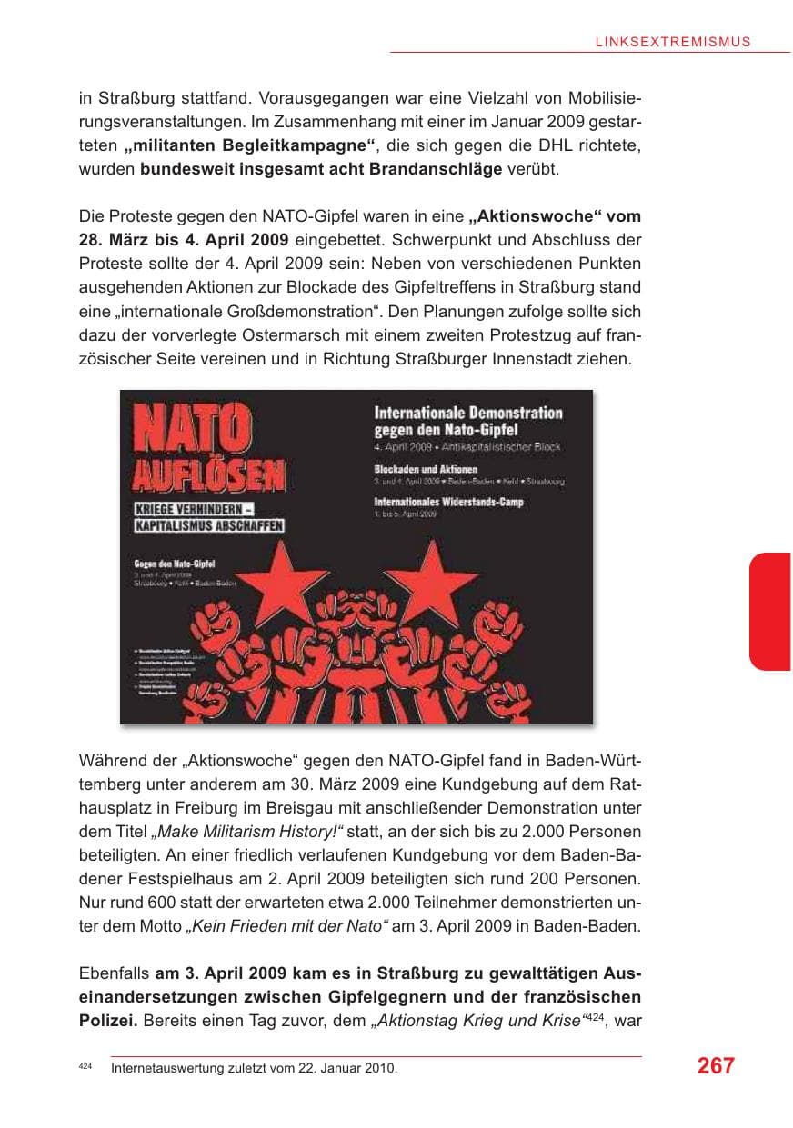 Seite 268 des Verfassungsschutzbericht 2009 Baden-Württemberg