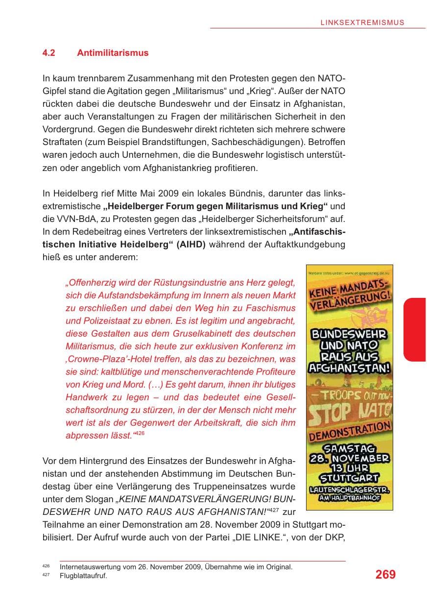 Seite 270 des Verfassungsschutzbericht 2009 Baden-Württemberg