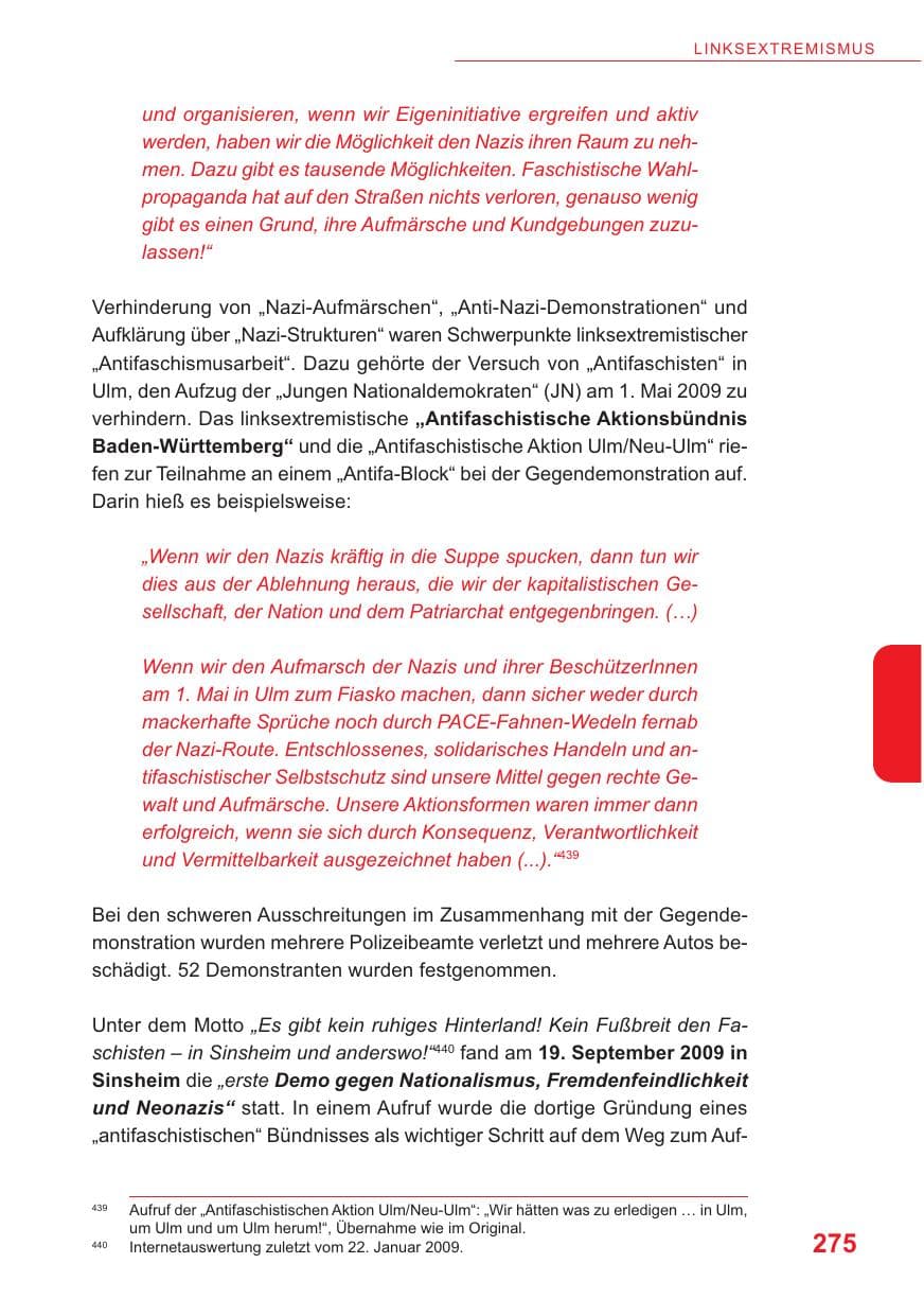 Seite 276 des Verfassungsschutzbericht 2009 Baden-Württemberg