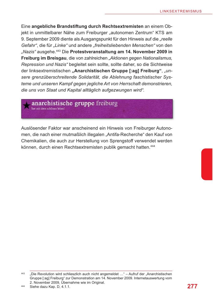 Seite 278 des Verfassungsschutzbericht 2009 Baden-Württemberg