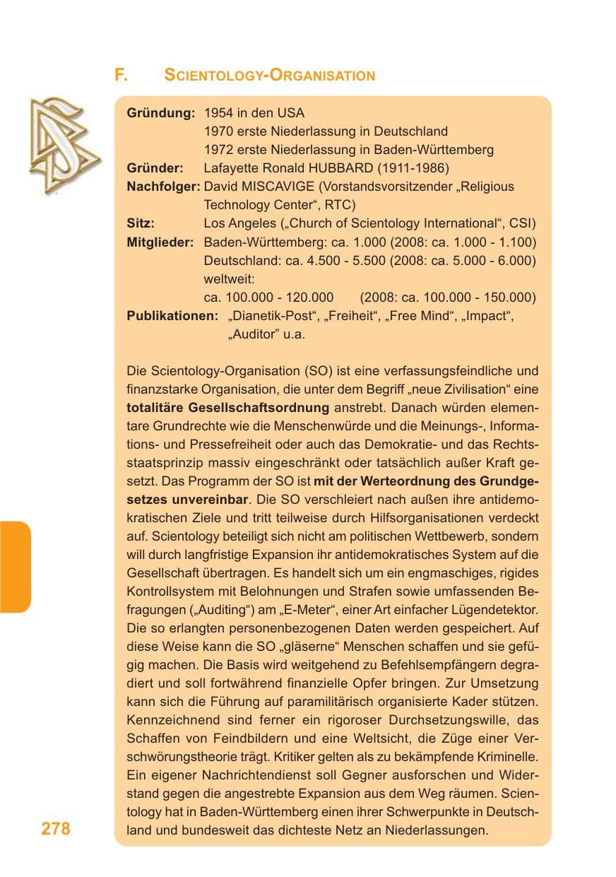 Seite 279 des Verfassungsschutzbericht 2009 Baden-Württemberg