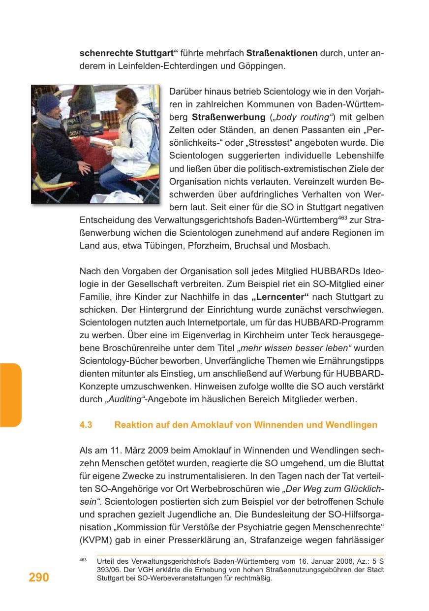 Seite 291 des Verfassungsschutzbericht 2009 Baden-Württemberg