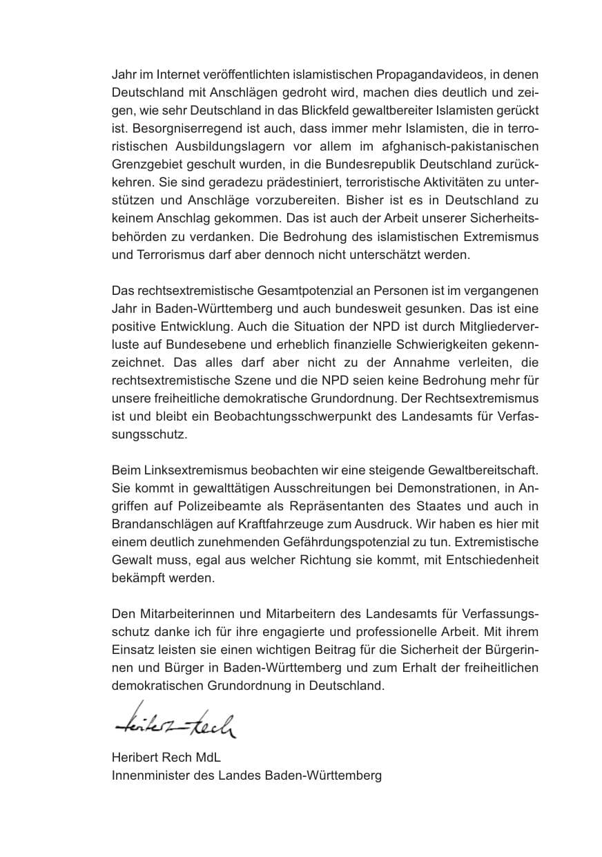 Seite 5 des Verfassungsschutzbericht 2009 Baden-Württemberg