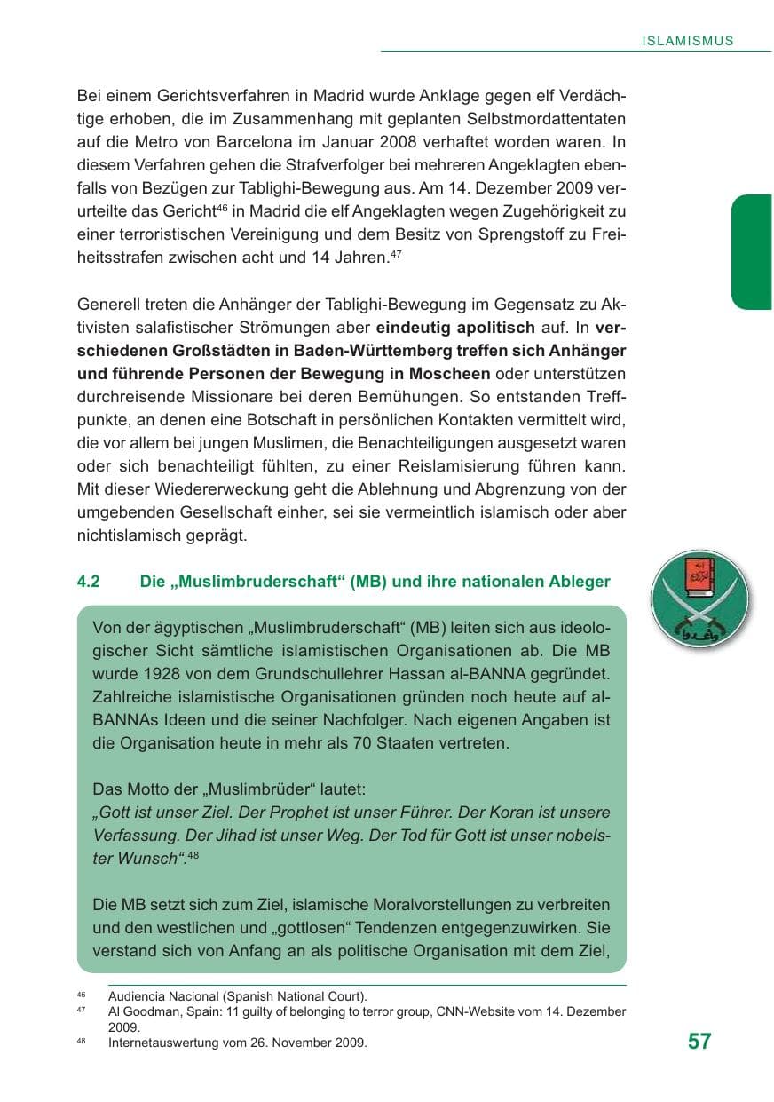 Seite 58 des Verfassungsschutzbericht 2009 Baden-Württemberg