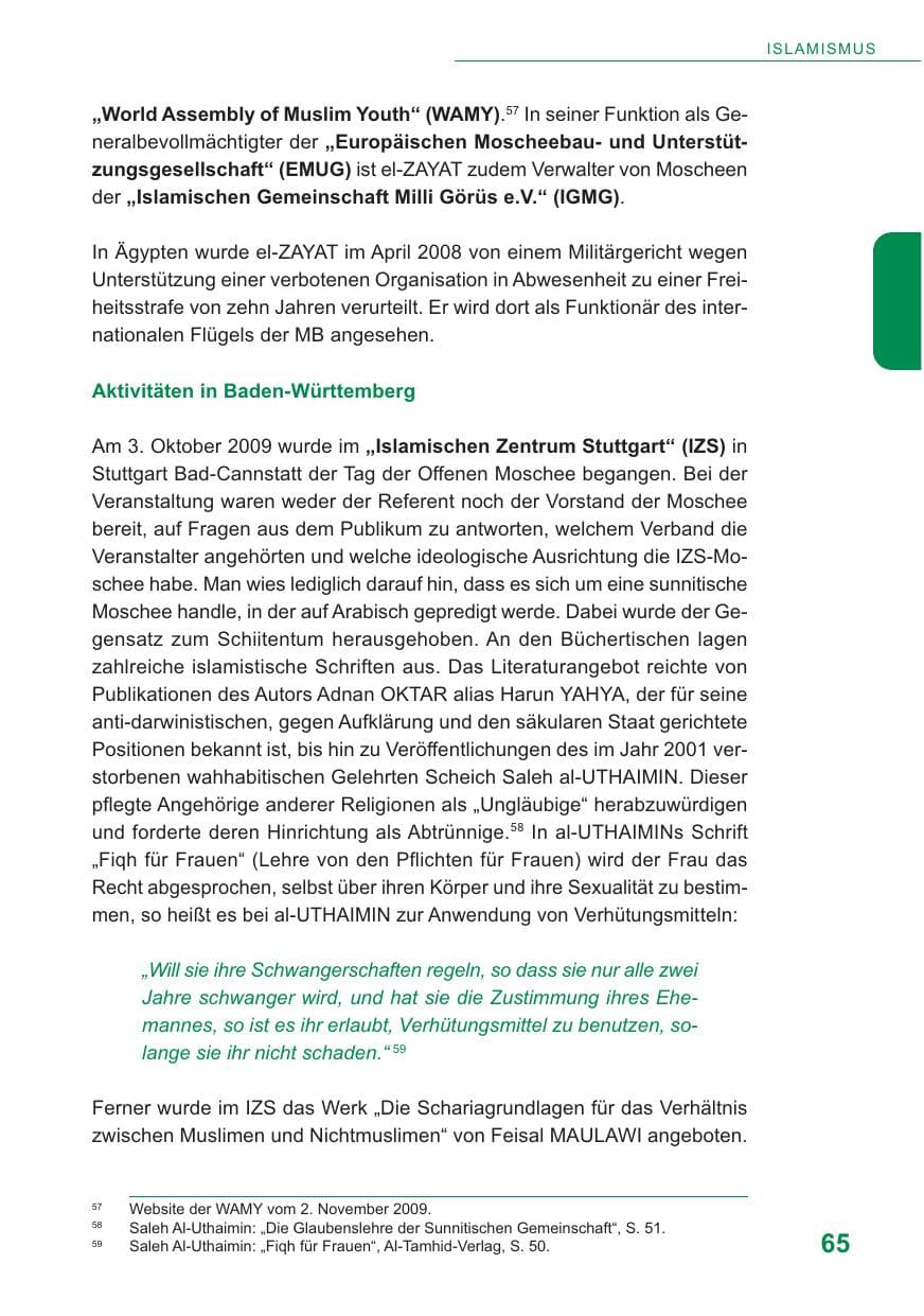 Seite 66 des Verfassungsschutzbericht 2009 Baden-Württemberg