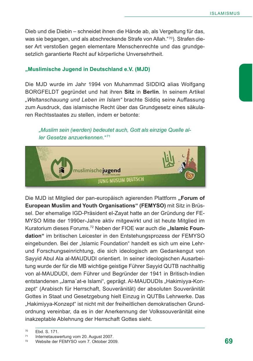 Seite 70 des Verfassungsschutzbericht 2009 Baden-Württemberg