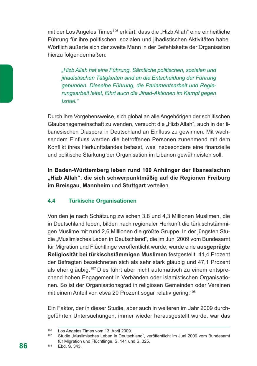 Seite 87 des Verfassungsschutzbericht 2009 Baden-Württemberg