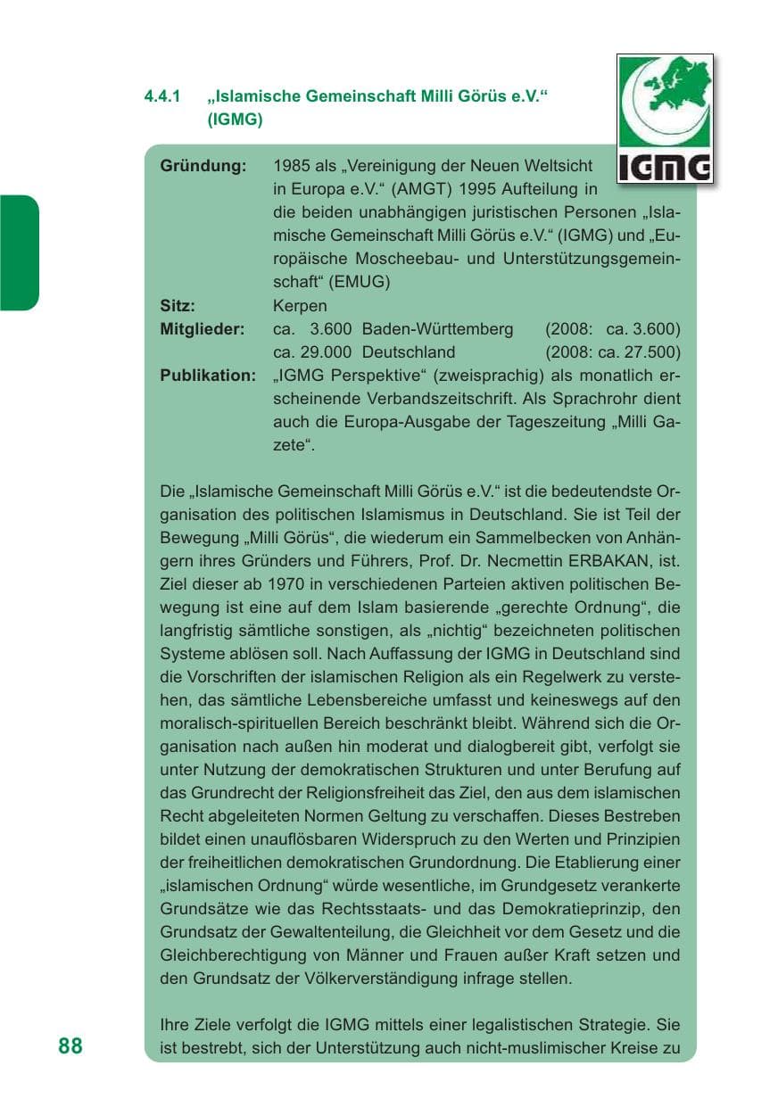 Seite 89 des Verfassungsschutzbericht 2009 Baden-Württemberg