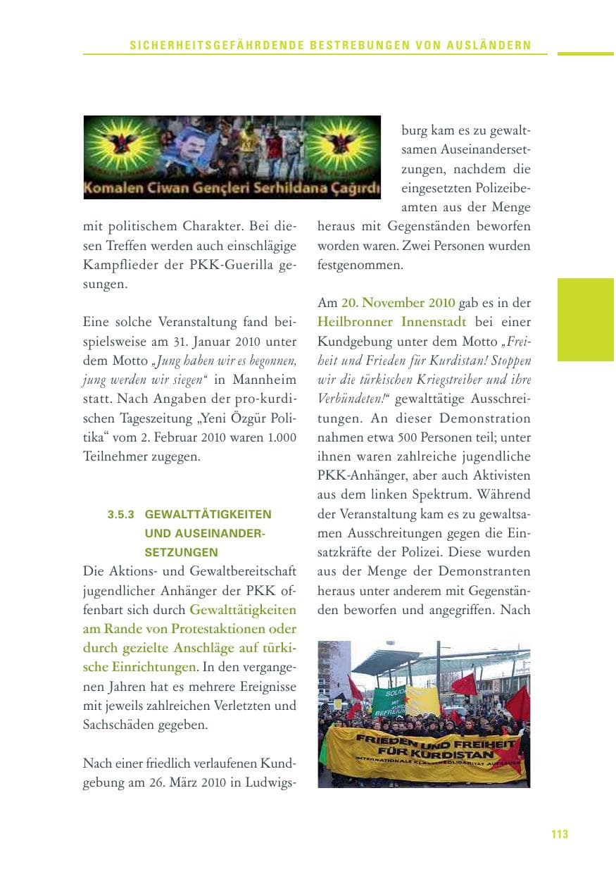 Seite 111 des Verfassungsschutzbericht 2010 Baden-Württemberg