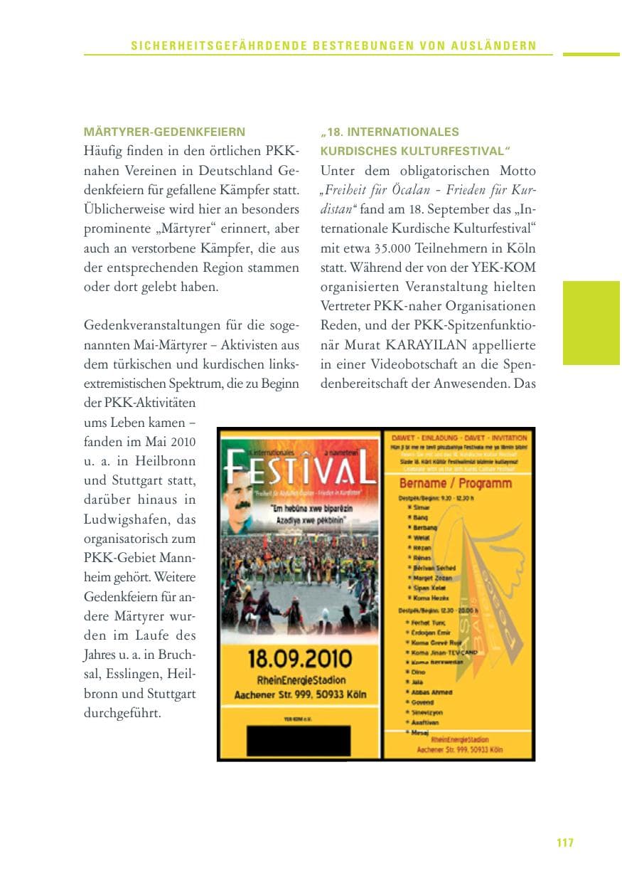 Seite 115 des Verfassungsschutzbericht 2010 Baden-Württemberg