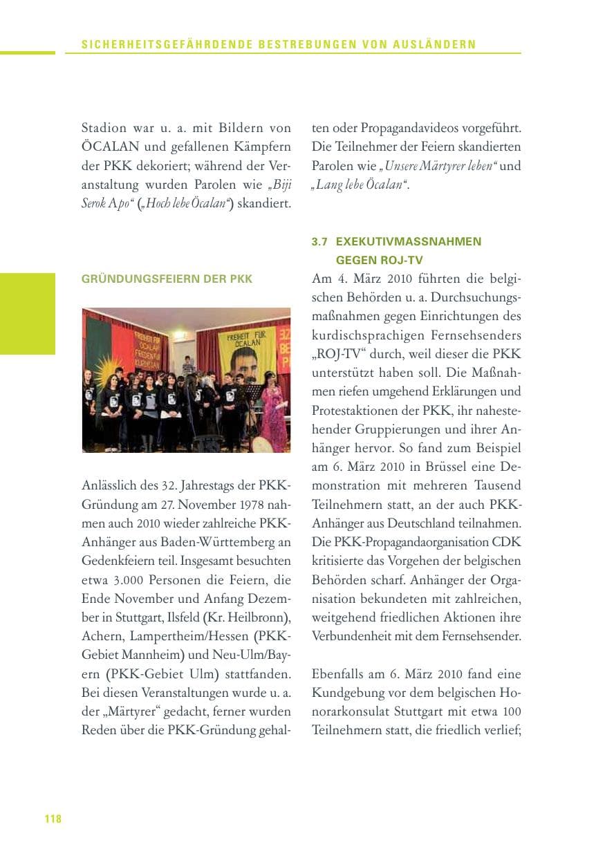 Seite 116 des Verfassungsschutzbericht 2010 Baden-Württemberg