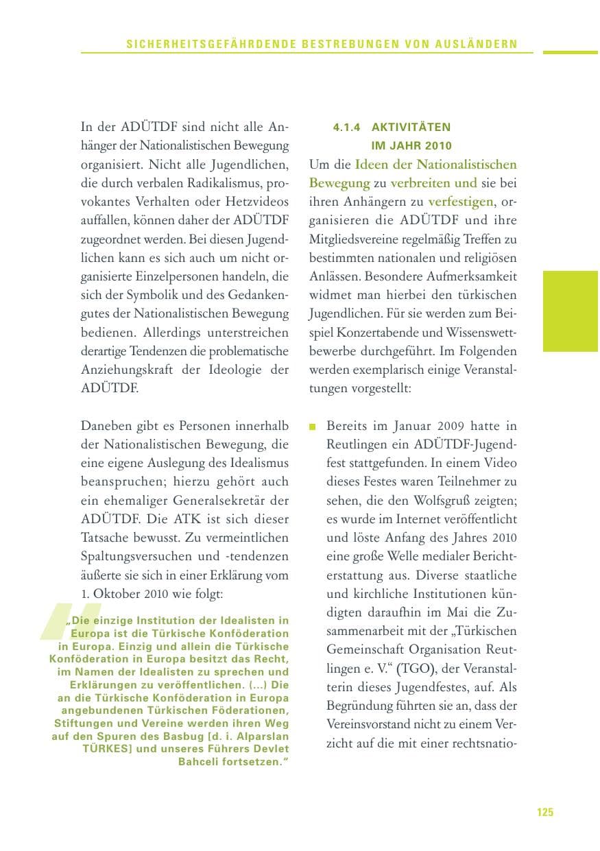 Seite 123 des Verfassungsschutzbericht 2010 Baden-Württemberg
