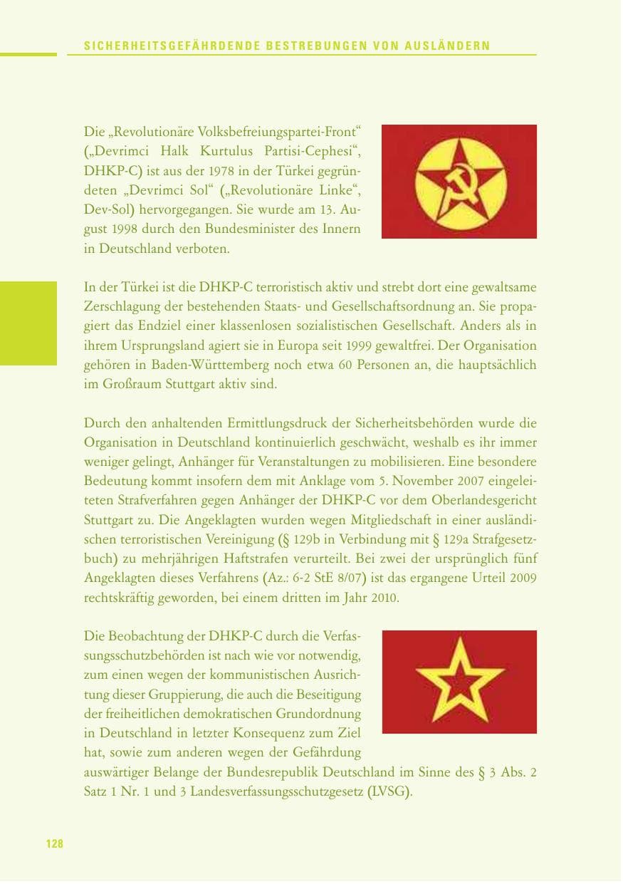 Seite 126 des Verfassungsschutzbericht 2010 Baden-Württemberg