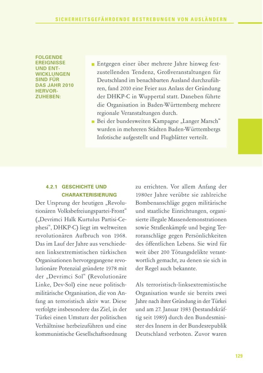Seite 127 des Verfassungsschutzbericht 2010 Baden-Württemberg