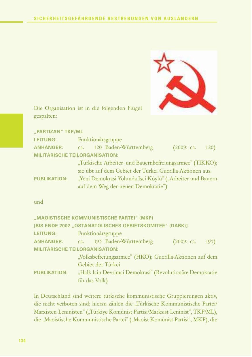 Seite 132 des Verfassungsschutzbericht 2010 Baden-Württemberg