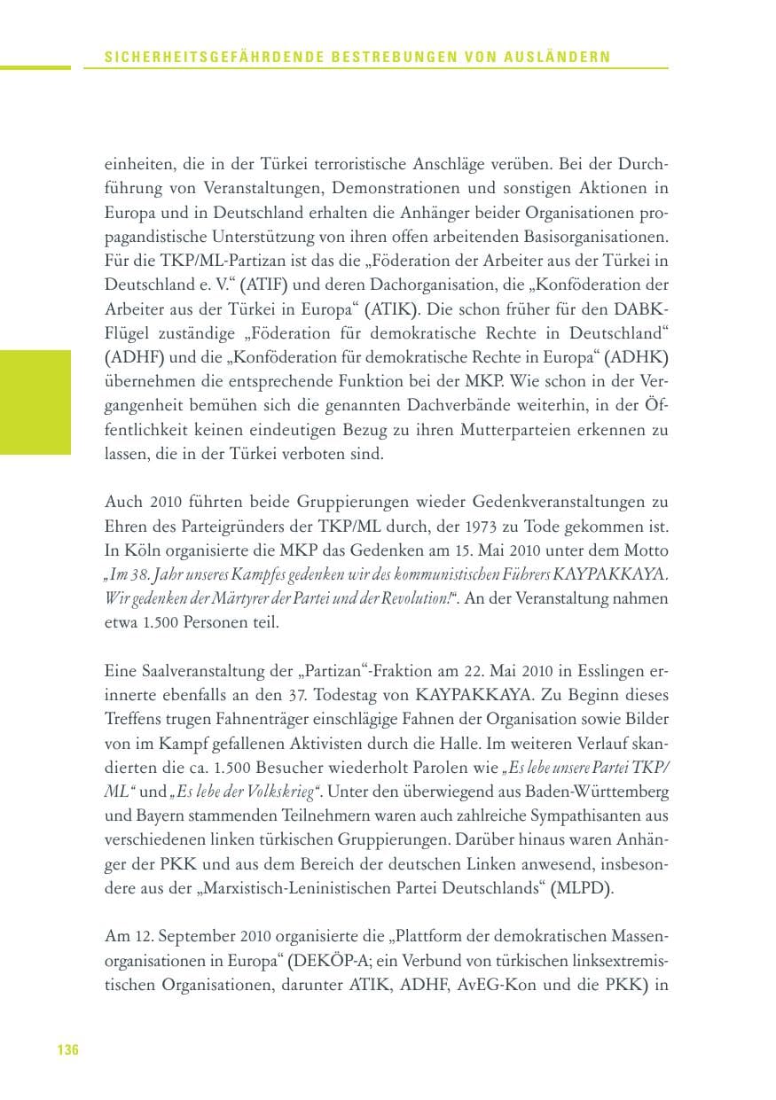 Seite 134 des Verfassungsschutzbericht 2010 Baden-Württemberg