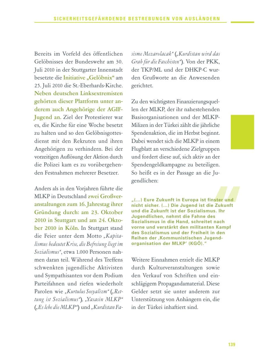 Seite 137 des Verfassungsschutzbericht 2010 Baden-Württemberg