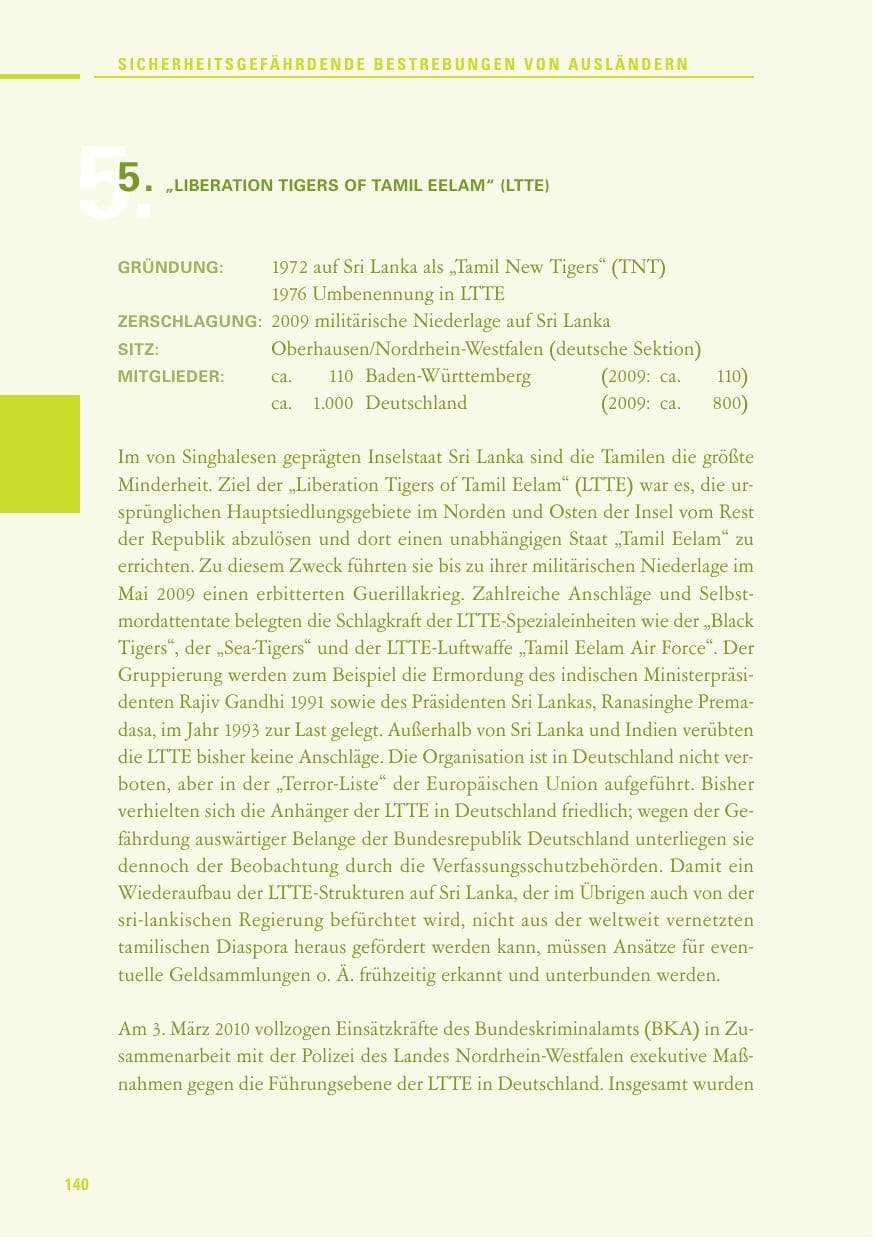 Seite 138 des Verfassungsschutzbericht 2010 Baden-Württemberg