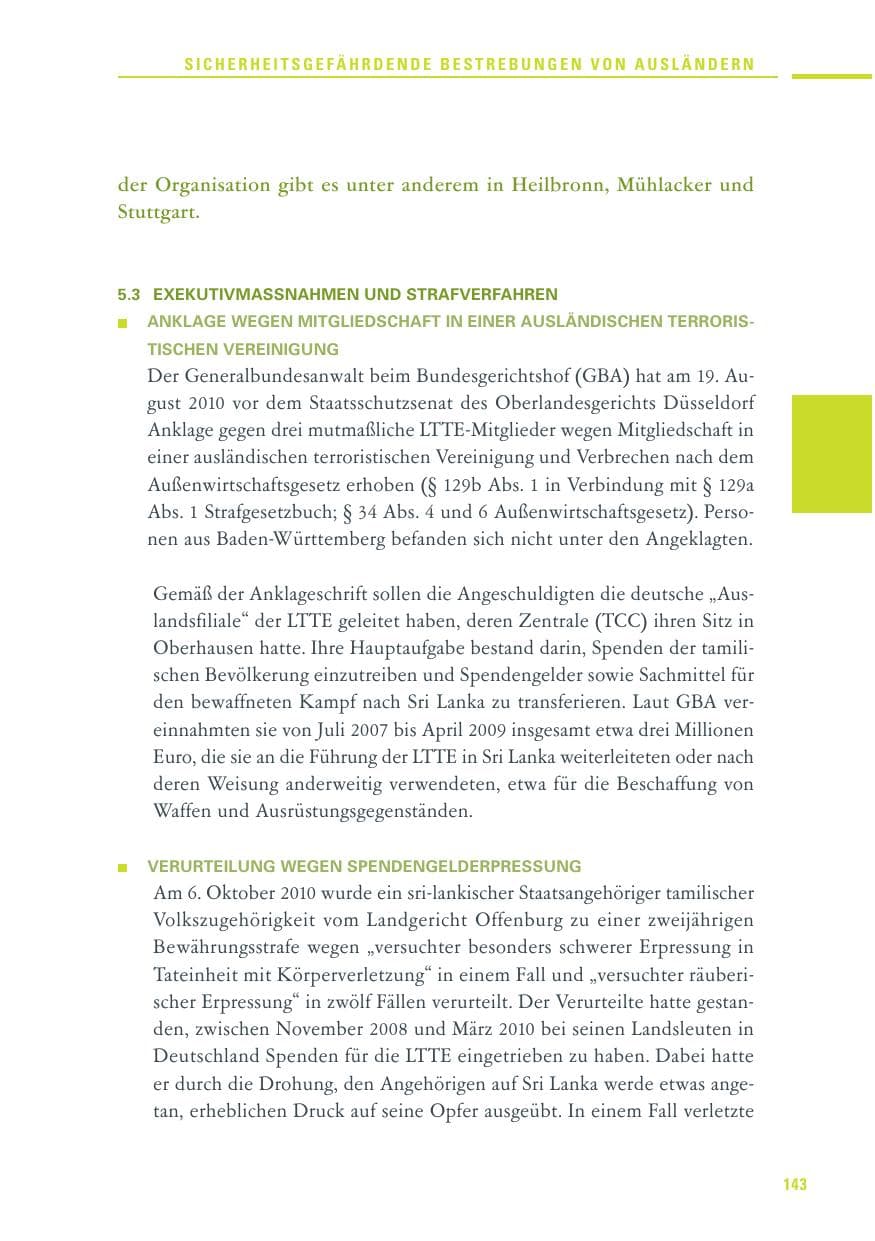 Seite 141 des Verfassungsschutzbericht 2010 Baden-Württemberg