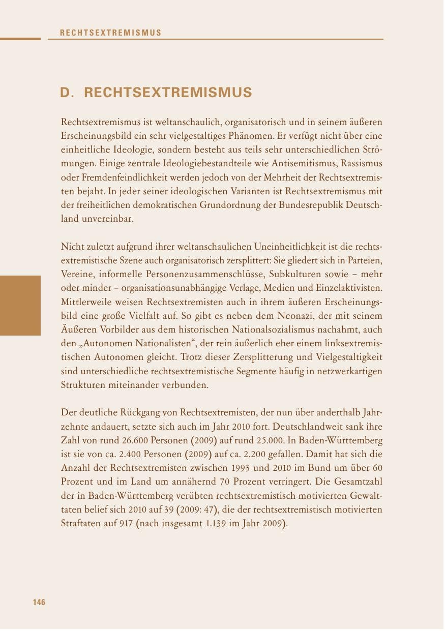 Seite 144 des Verfassungsschutzbericht 2010 Baden-Württemberg