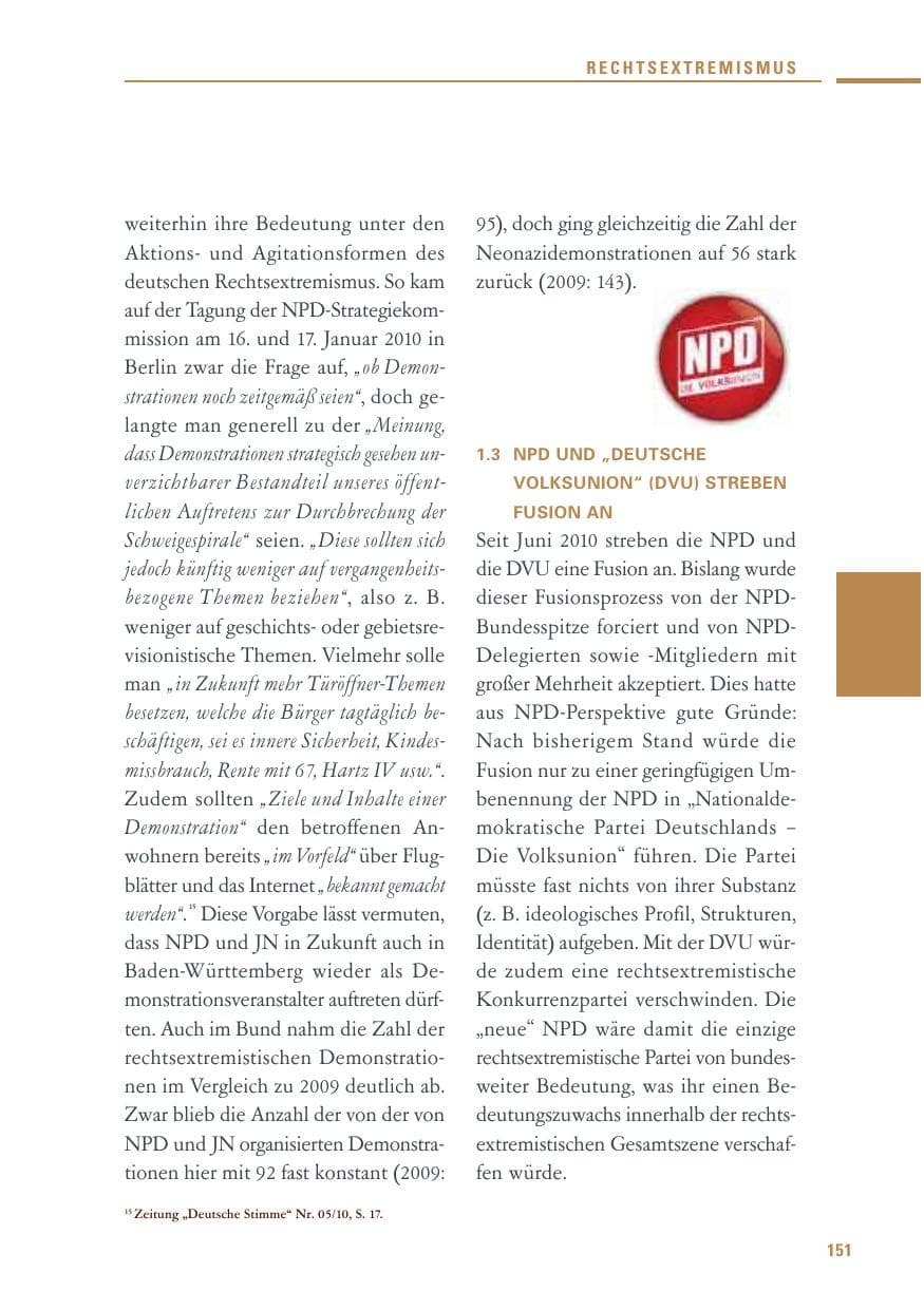 Seite 149 des Verfassungsschutzbericht 2010 Baden-Württemberg