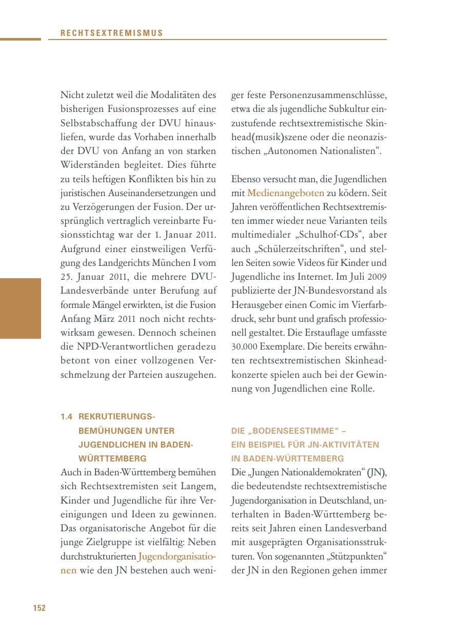Seite 150 des Verfassungsschutzbericht 2010 Baden-Württemberg