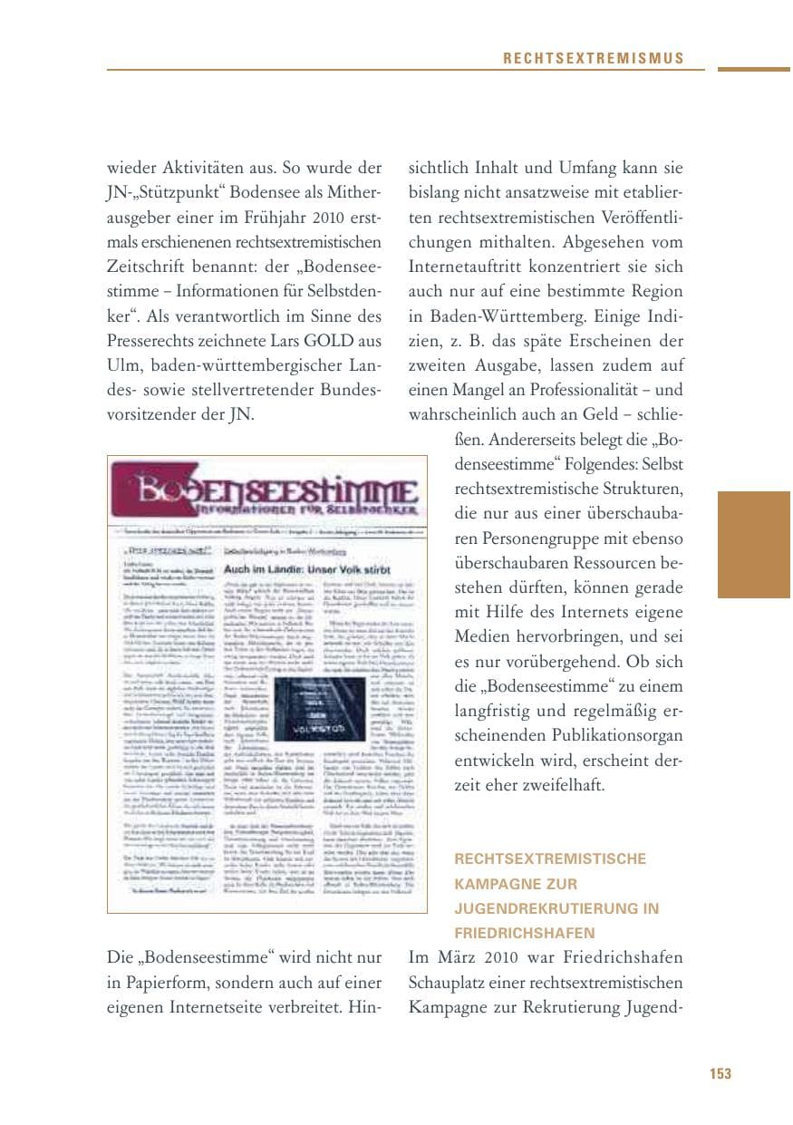 Seite 151 des Verfassungsschutzbericht 2010 Baden-Württemberg