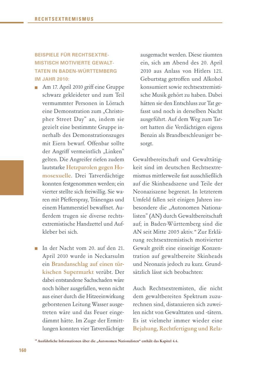 Seite 158 des Verfassungsschutzbericht 2010 Baden-Württemberg