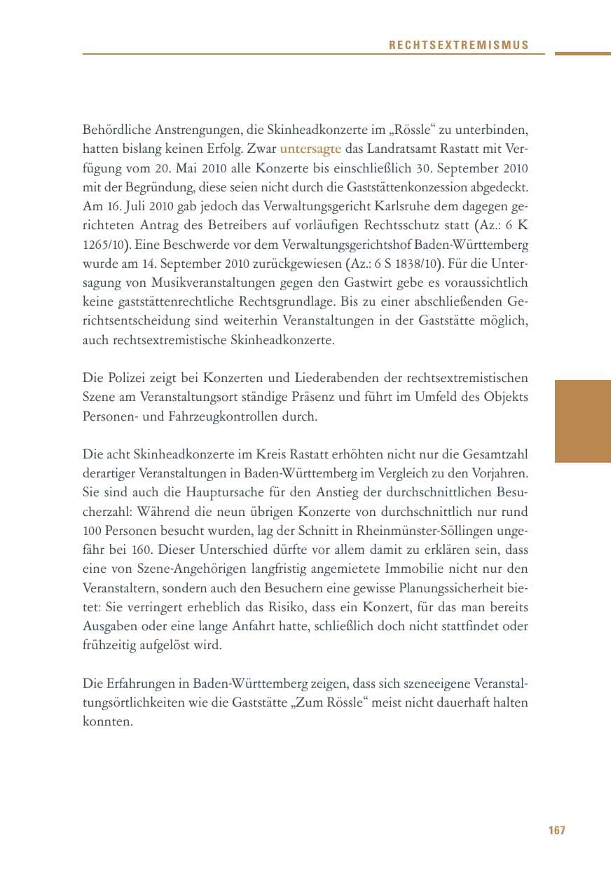 Seite 165 des Verfassungsschutzbericht 2010 Baden-Württemberg