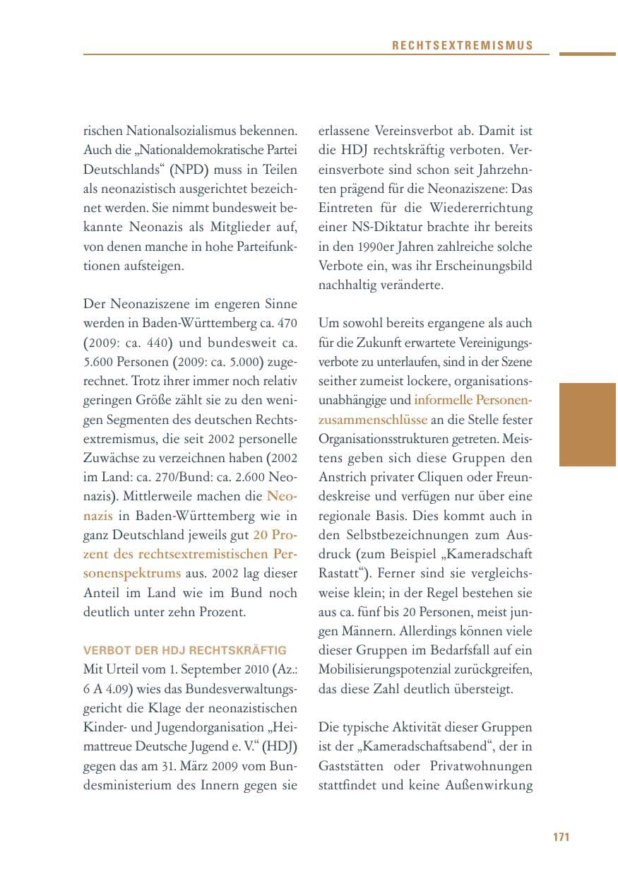 Seite 169 des Verfassungsschutzbericht 2010 Baden-Württemberg