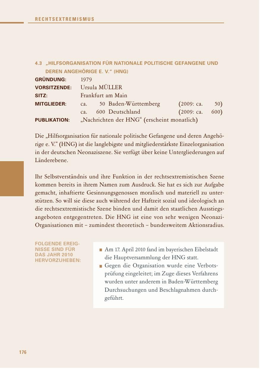 Seite 174 des Verfassungsschutzbericht 2010 Baden-Württemberg