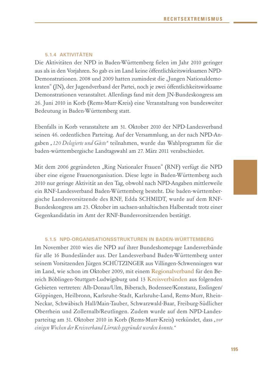 Seite 193 des Verfassungsschutzbericht 2010 Baden-Württemberg