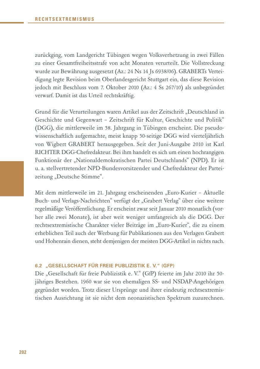 Seite 200 des Verfassungsschutzbericht 2010 Baden-Württemberg