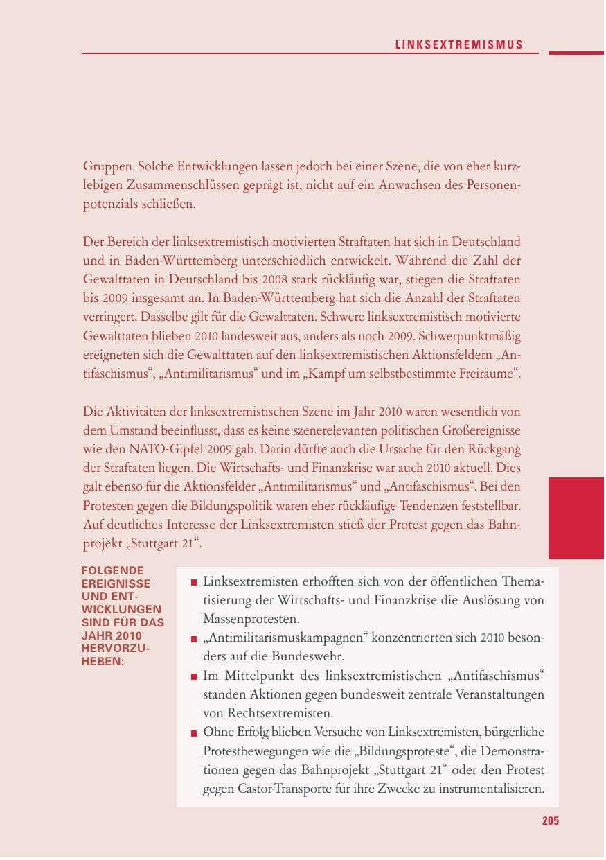 Seite 203 des Verfassungsschutzbericht 2010 Baden-Württemberg