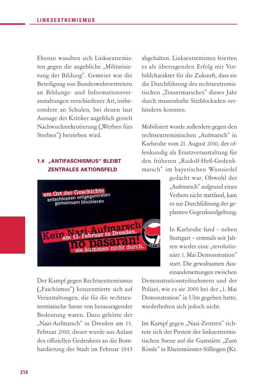 Seite 208 des Verfassungsschutzbericht 2010 Baden-Württemberg