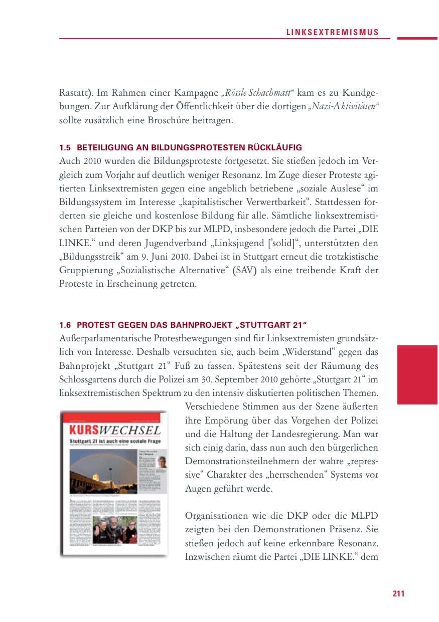 Seite 209 des Verfassungsschutzbericht 2010 Baden-Württemberg