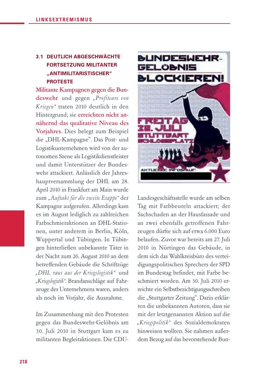 Seite 216 des Verfassungsschutzbericht 2010 Baden-Württemberg