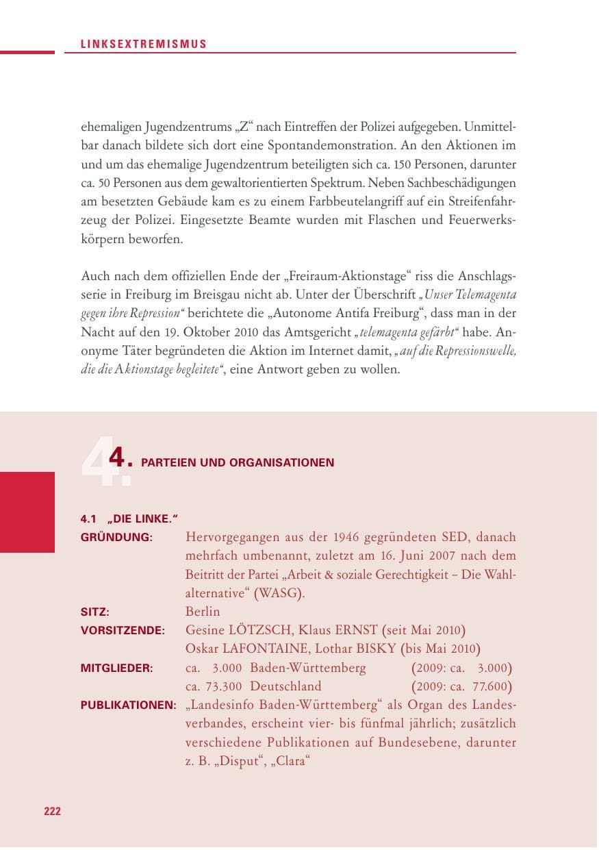 Seite 220 des Verfassungsschutzbericht 2010 Baden-Württemberg