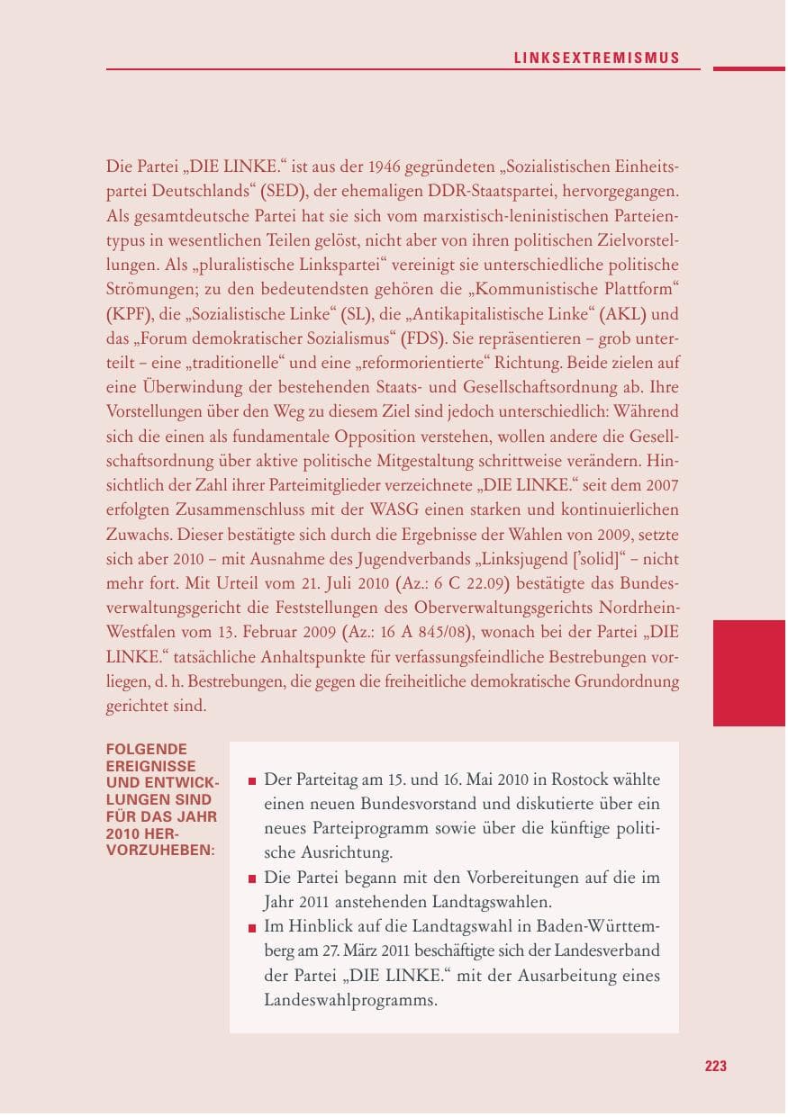 Seite 221 des Verfassungsschutzbericht 2010 Baden-Württemberg