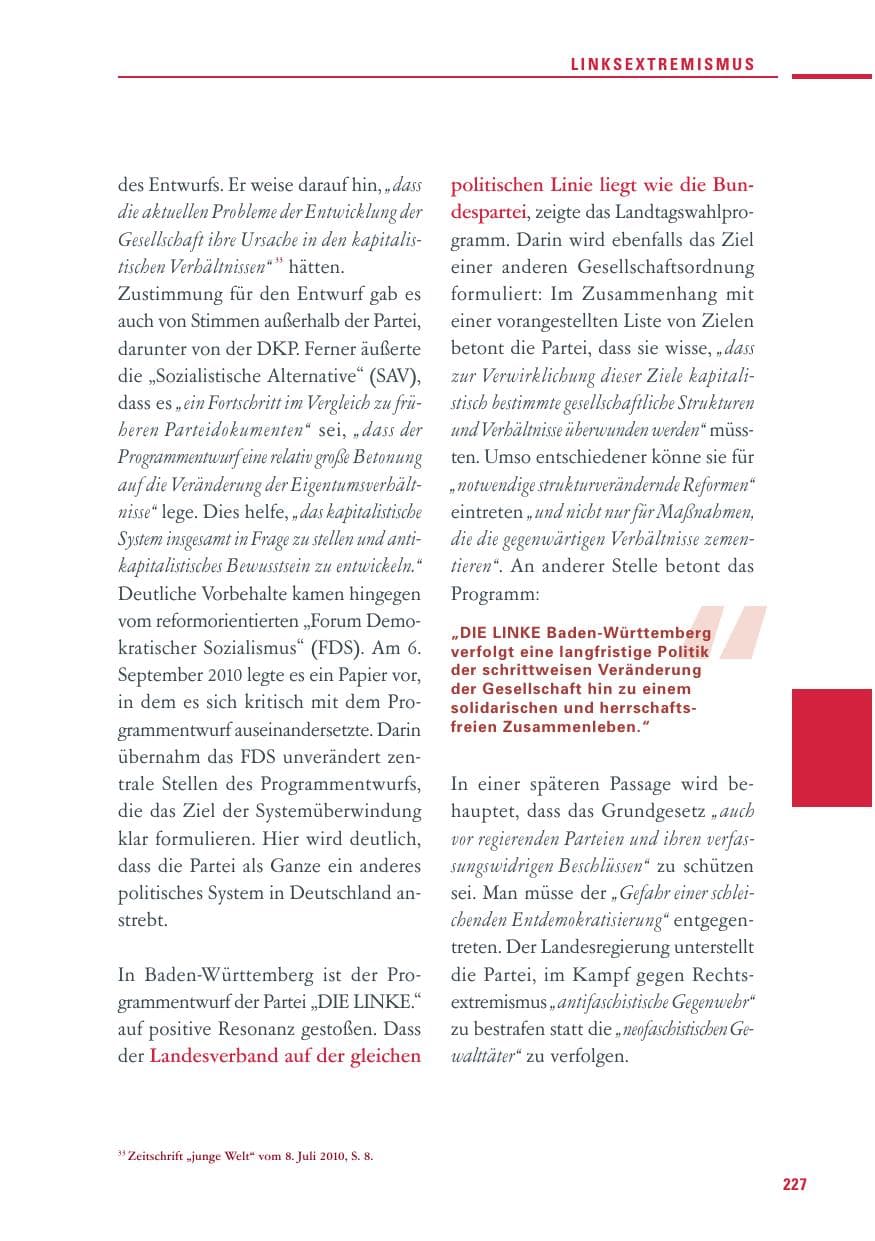 Seite 225 des Verfassungsschutzbericht 2010 Baden-Württemberg