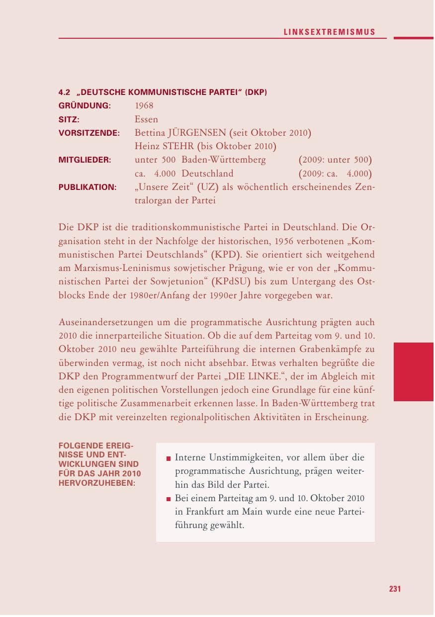Seite 229 des Verfassungsschutzbericht 2010 Baden-Württemberg