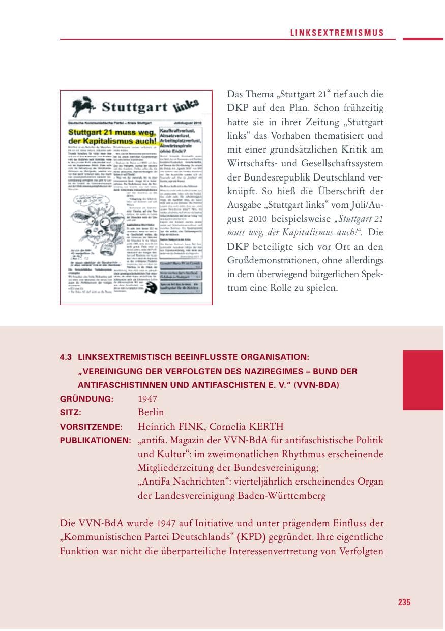 Seite 233 des Verfassungsschutzbericht 2010 Baden-Württemberg