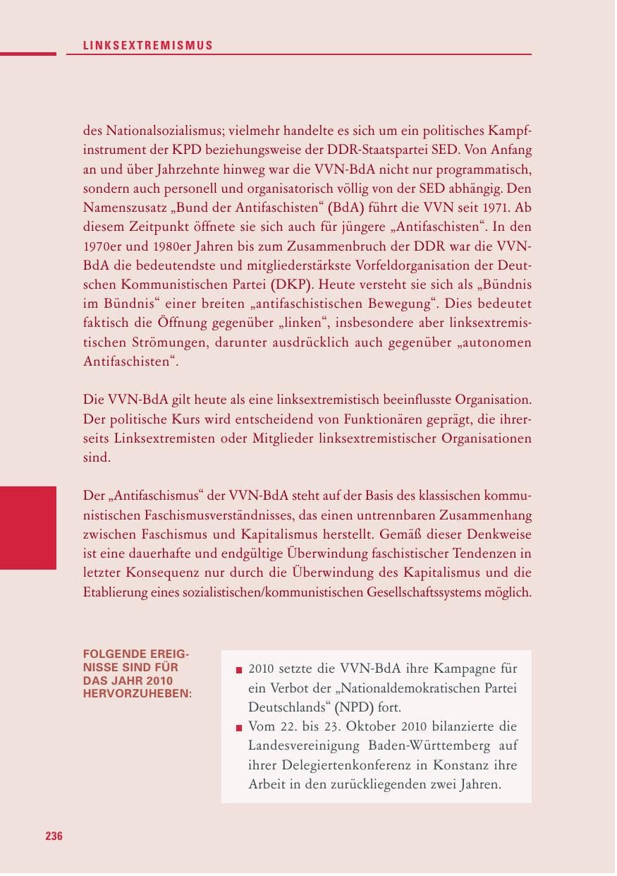 Seite 234 des Verfassungsschutzbericht 2010 Baden-Württemberg