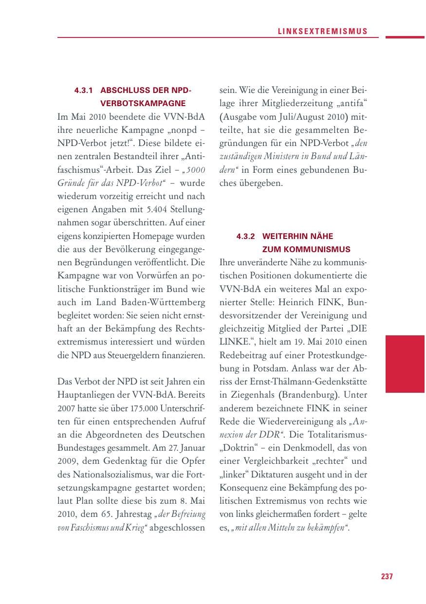 Seite 235 des Verfassungsschutzbericht 2010 Baden-Württemberg