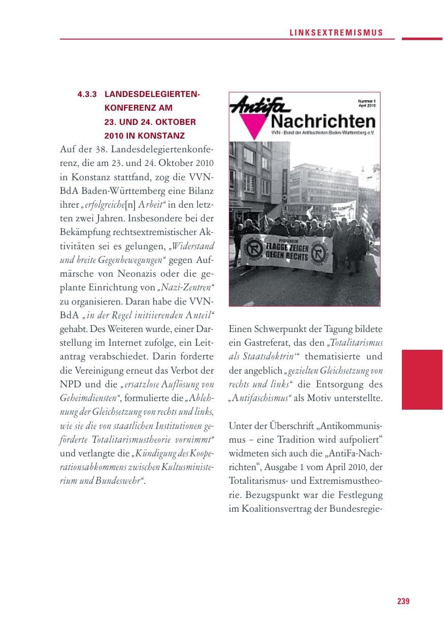 Seite 237 des Verfassungsschutzbericht 2010 Baden-Württemberg