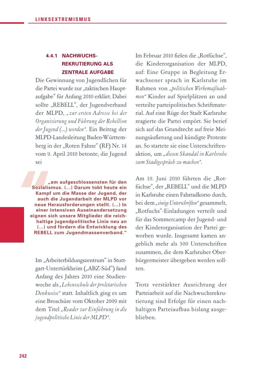 Seite 240 des Verfassungsschutzbericht 2010 Baden-Württemberg