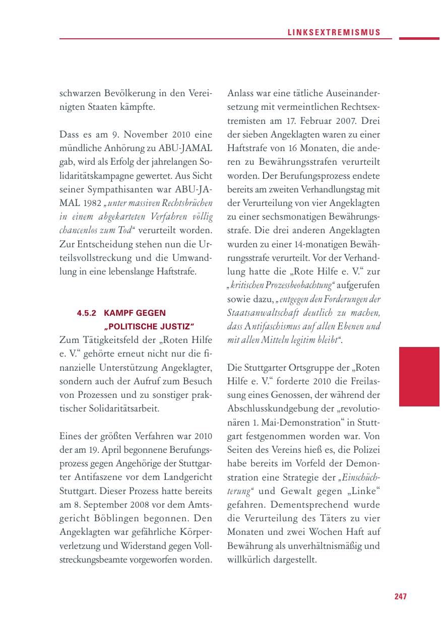 Seite 245 des Verfassungsschutzbericht 2010 Baden-Württemberg