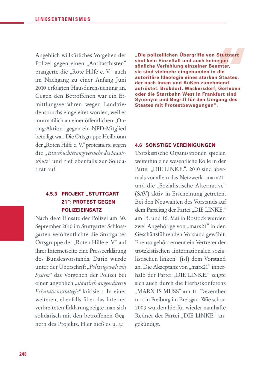Seite 246 des Verfassungsschutzbericht 2010 Baden-Württemberg