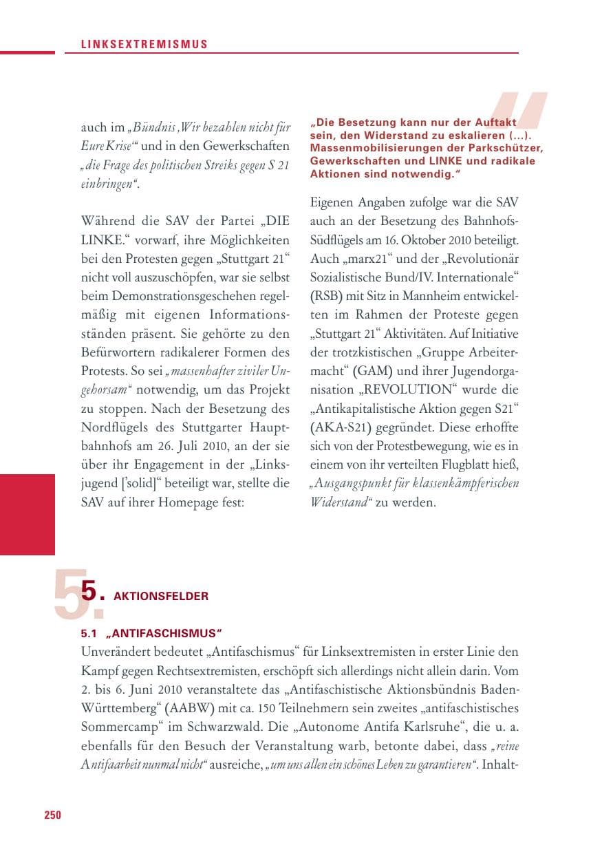 Seite 248 des Verfassungsschutzbericht 2010 Baden-Württemberg